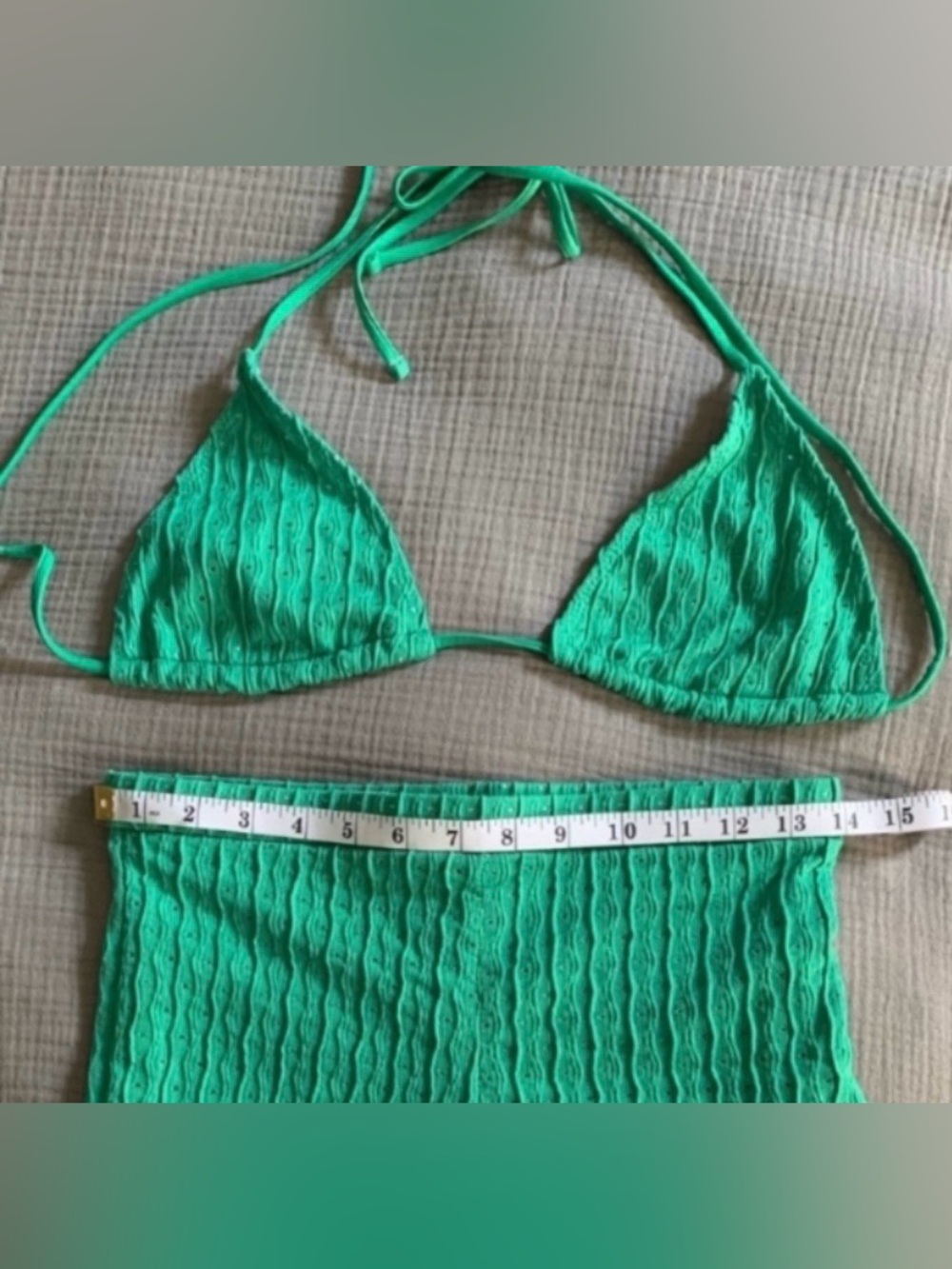 Green Knit Textured High-Rise Bikini Set - Picture 9 of 13